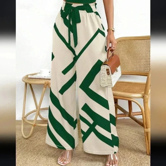 Women's Colorblock Wide Leg Pants With Tie Bow For Spring/Summer - Picture 1 of 6